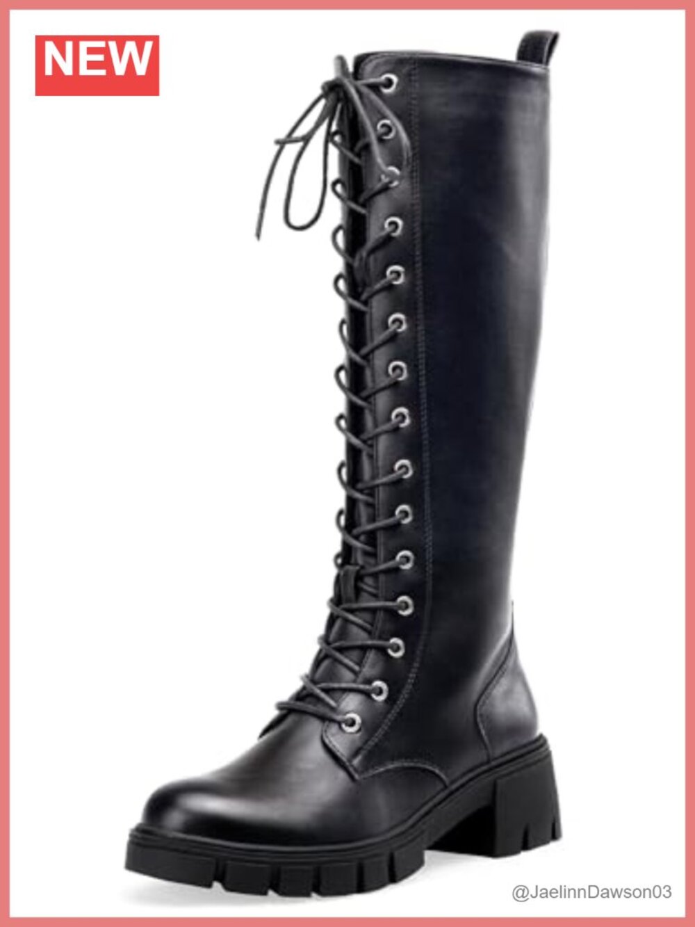 Faux Leather Women's Combat Chunky Platform Heel Knee High Lace Up Boots